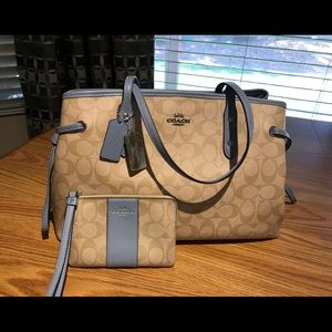 Coach Sig PVC Drawstring Khaki Shoulder Bag SET